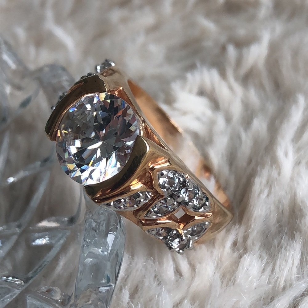 Gold Plated Crystal Deco Cocktail Ring Thailand Size 10